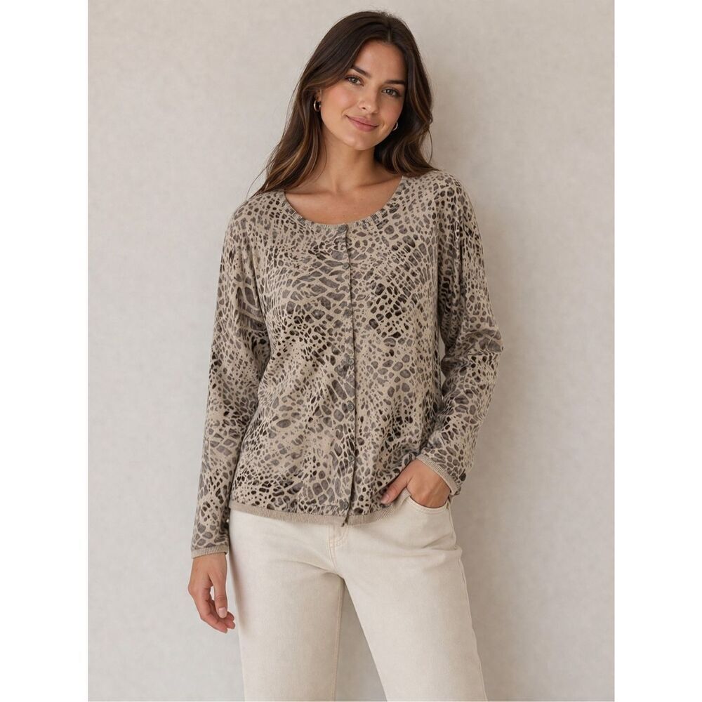 Bonita Animal Print Cardigan XXL EU/XL US Cotton Blend Button Front Lightweight
